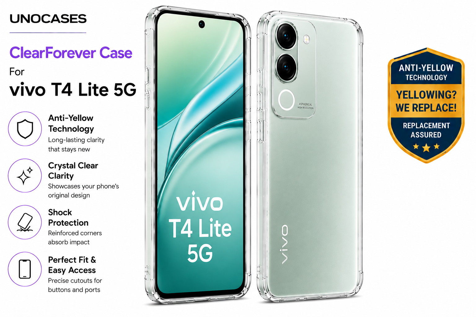 UNOCASES ClearForever Case – VIVO T4 Lite 5G