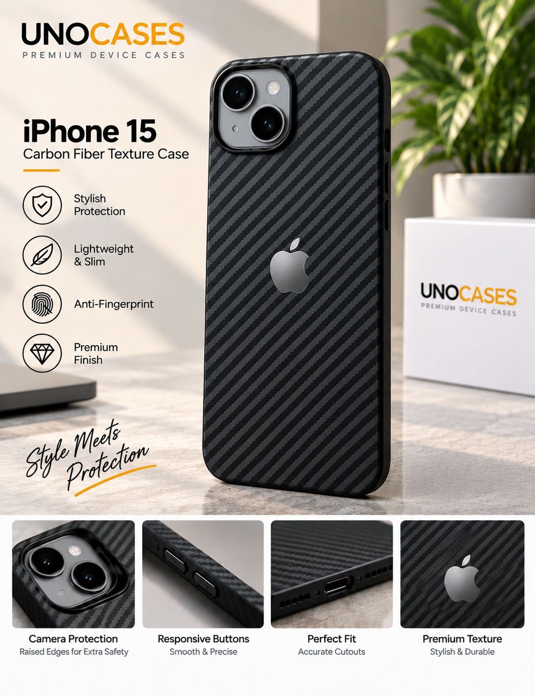 UNOCASES CarbonEdge Case for iPhone 15