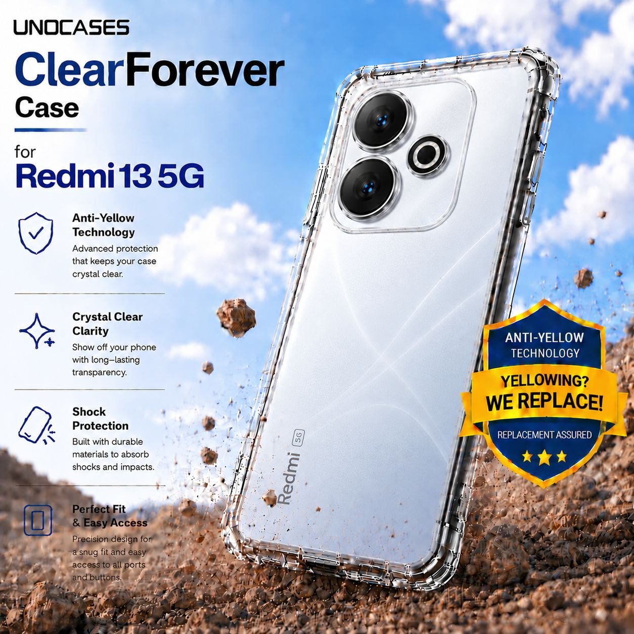 UNOCASES ClearForever Case – Redmi 13 5G
