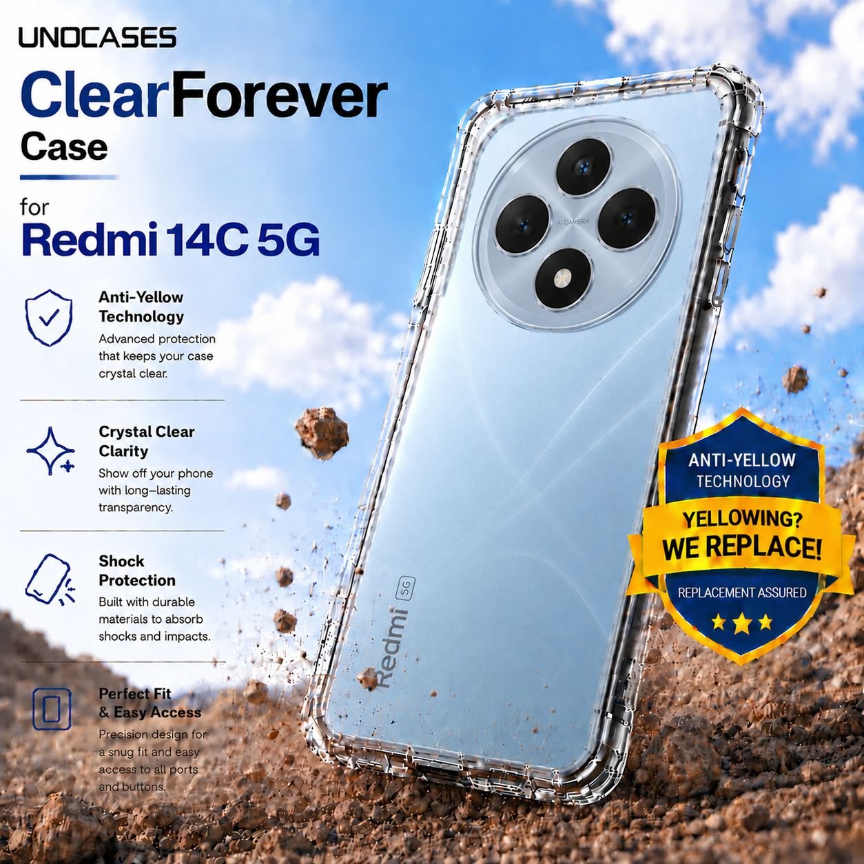 UNOCASES ClearForever Case – Redmi 14C 5G