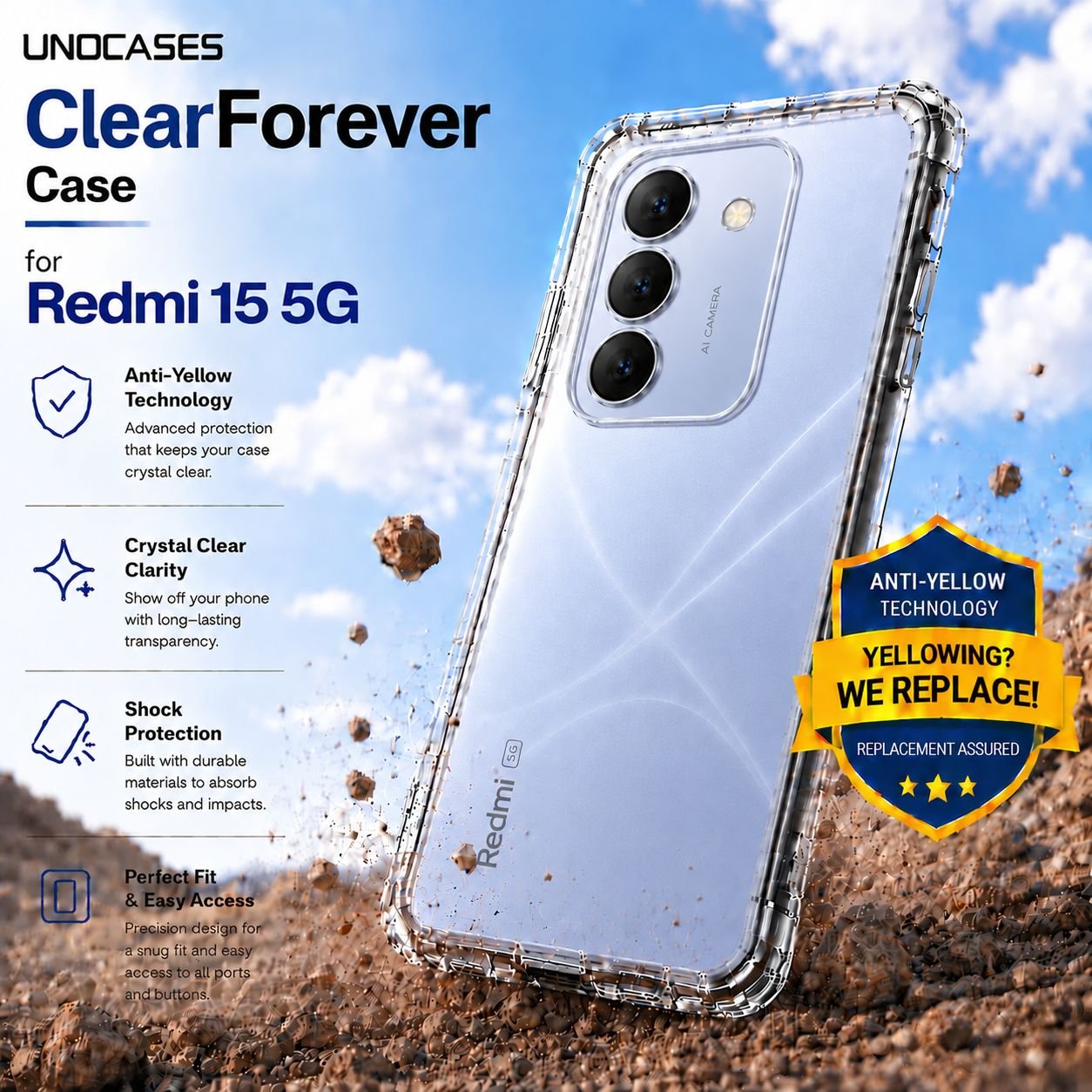 UNOCASES ClearForever Case – Redmi 15 5G