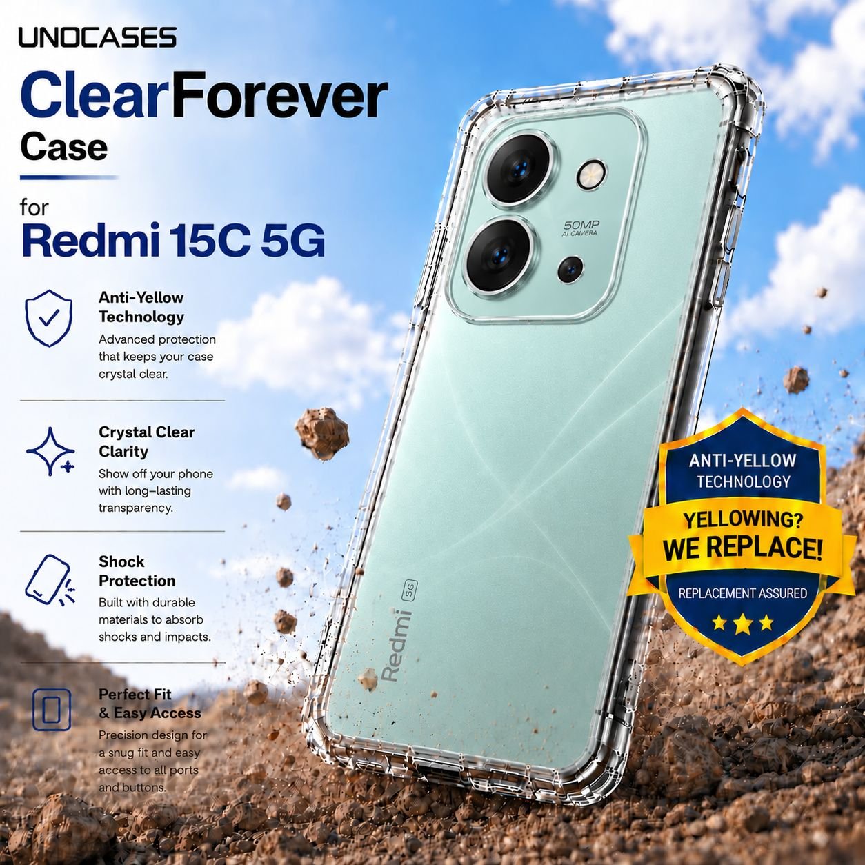 UNOCASES ClearForever Case – Redmi 15C 5G